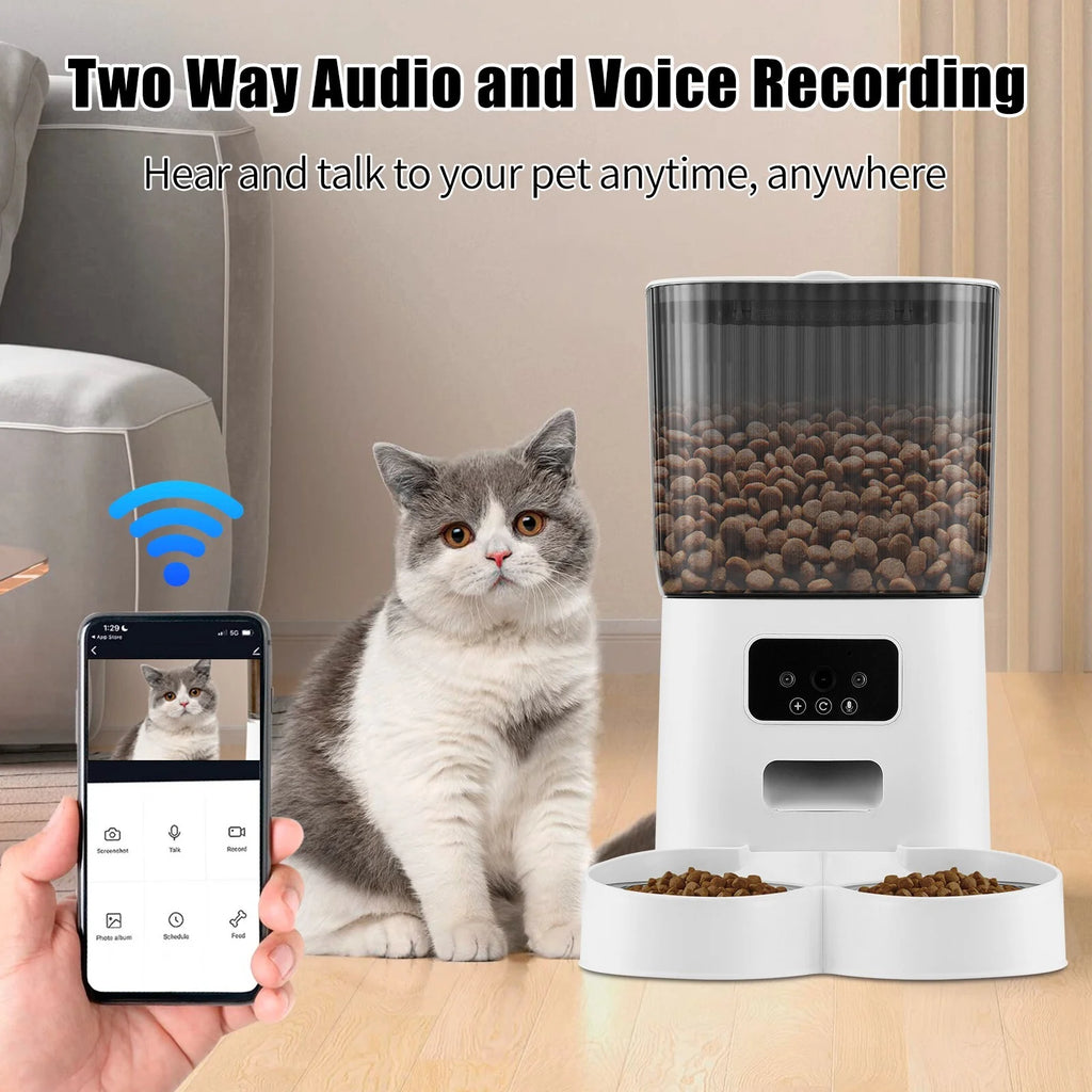 Threes Tree Smart Automatic Cat Feeder with HD Camera - 5L Capacity & Remote APP Control for Two Pets
