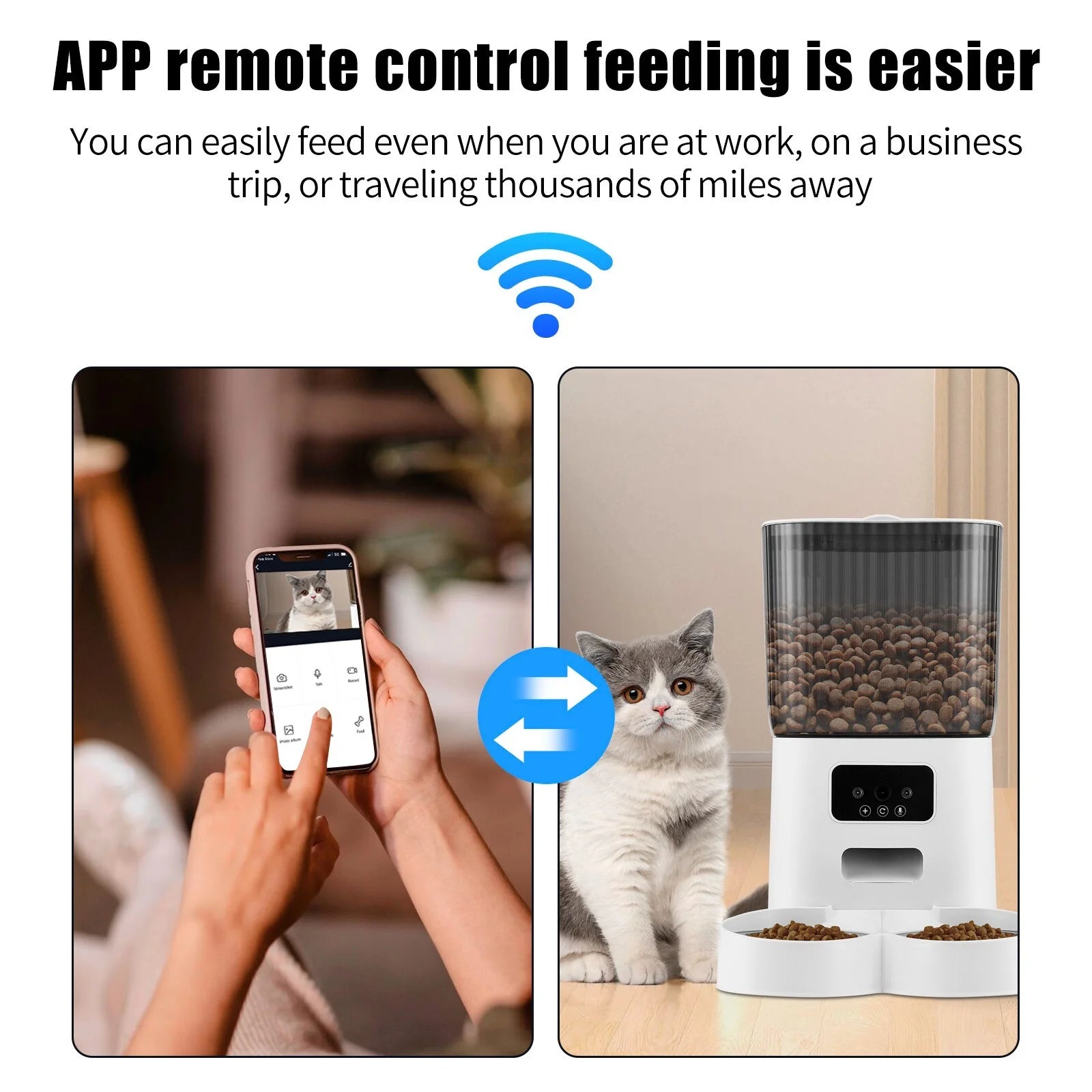 Threes Tree Smart Automatic Cat Feeder with HD Camera - 5L Capacity & Remote APP Control for Two Pets