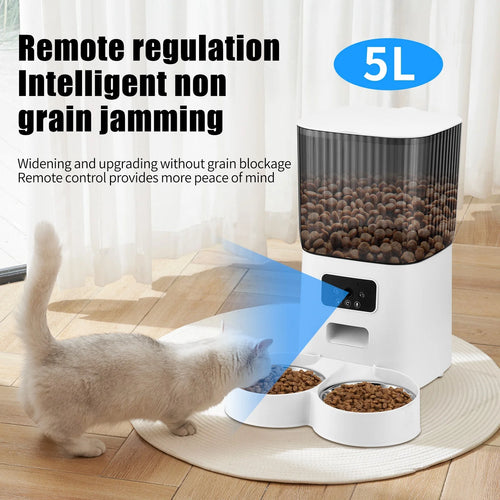 Threes Tree Smart Automatic Cat Feeder with HD Camera - 5L Capacity & Remote APP Control for Two Pets