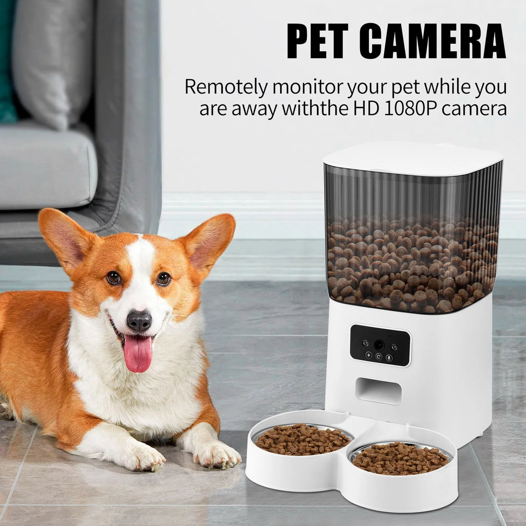 Threes Tree Smart Automatic Cat Feeder with HD Camera - 5L Capacity & Remote APP Control for Two Pets
